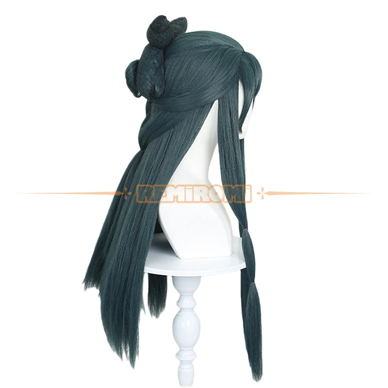 Newly Maomao Cosplay Wig  Anime The Apothecary Diaries Dark Green Chinese Style Long Hair with Bun Heat Resistant Free Wig Cap thumbnail 4