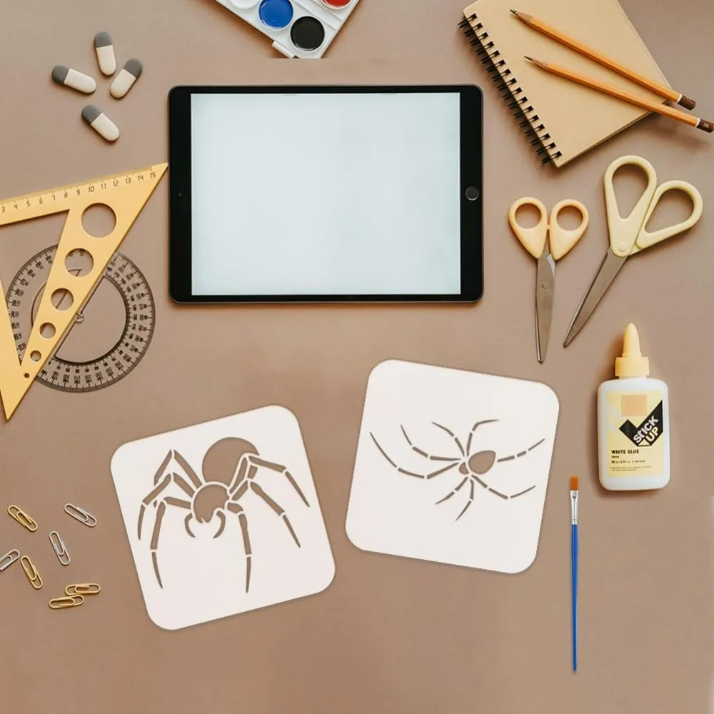 9PCS Spider Stencils with 1Pc Plastic Brush 5.9x5.9inch Halloween for Painting on Wall Wood Fabric Furniture DIY Home Decoration thumbnail 3