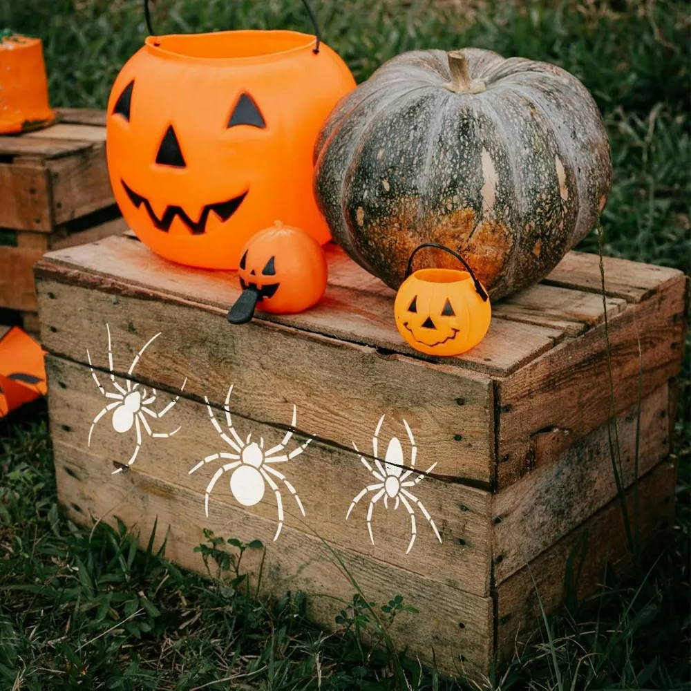 9PCS Spider Stencils with 1Pc Plastic Brush 5.9x5.9inch Halloween for Painting on Wall Wood Fabric Furniture DIY Home Decoration thumbnail 5