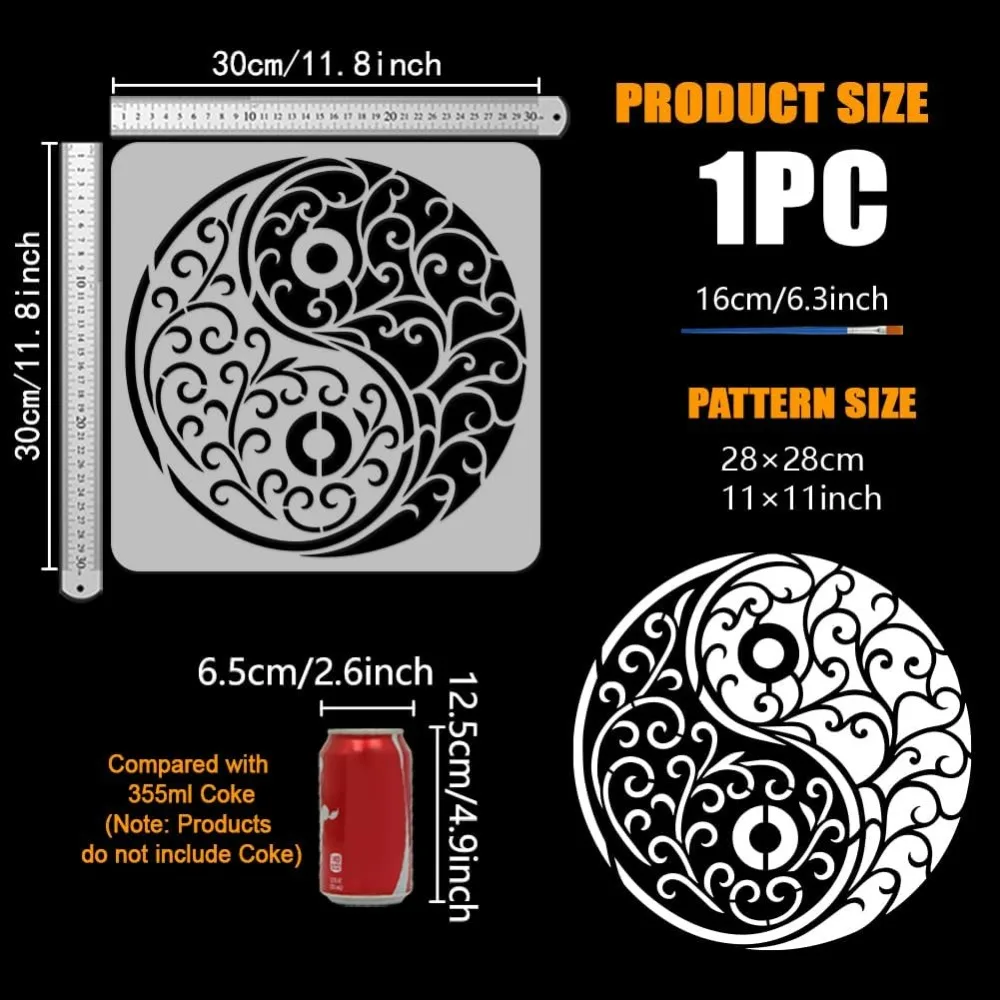 Brocade Yin Yang Painting Stencil with Brush 30x30cm/11.8x11.8inch Stencils for DIY Art Projects & Home Decor thumbnail 2
