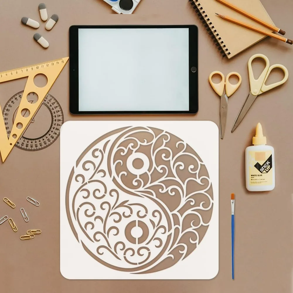 Brocade Yin Yang Painting Stencil with Brush 30x30cm/11.8x11.8inch Stencils for DIY Art Projects & Home Decor thumbnail 3