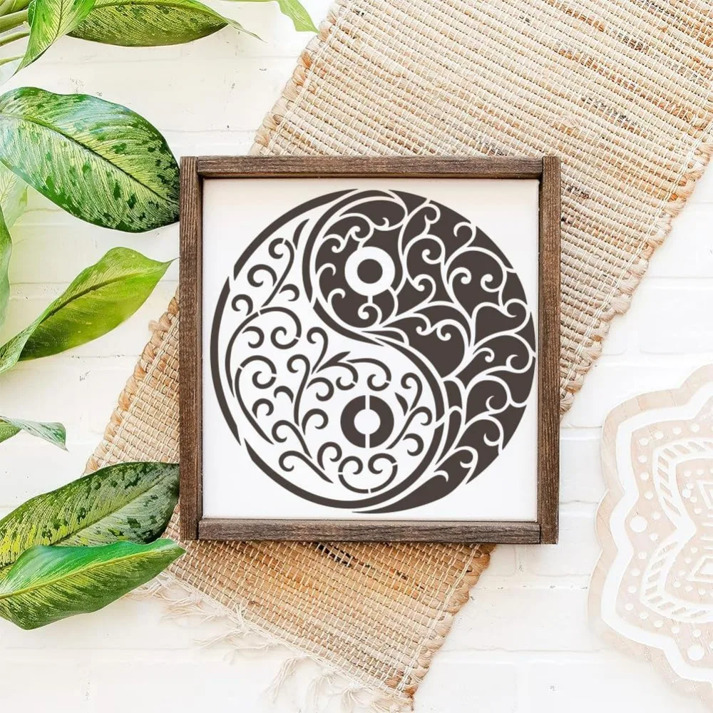 Brocade Yin Yang Painting Stencil with Brush 30x30cm/11.8x11.8inch Stencils for DIY Art Projects & Home Decor thumbnail 4