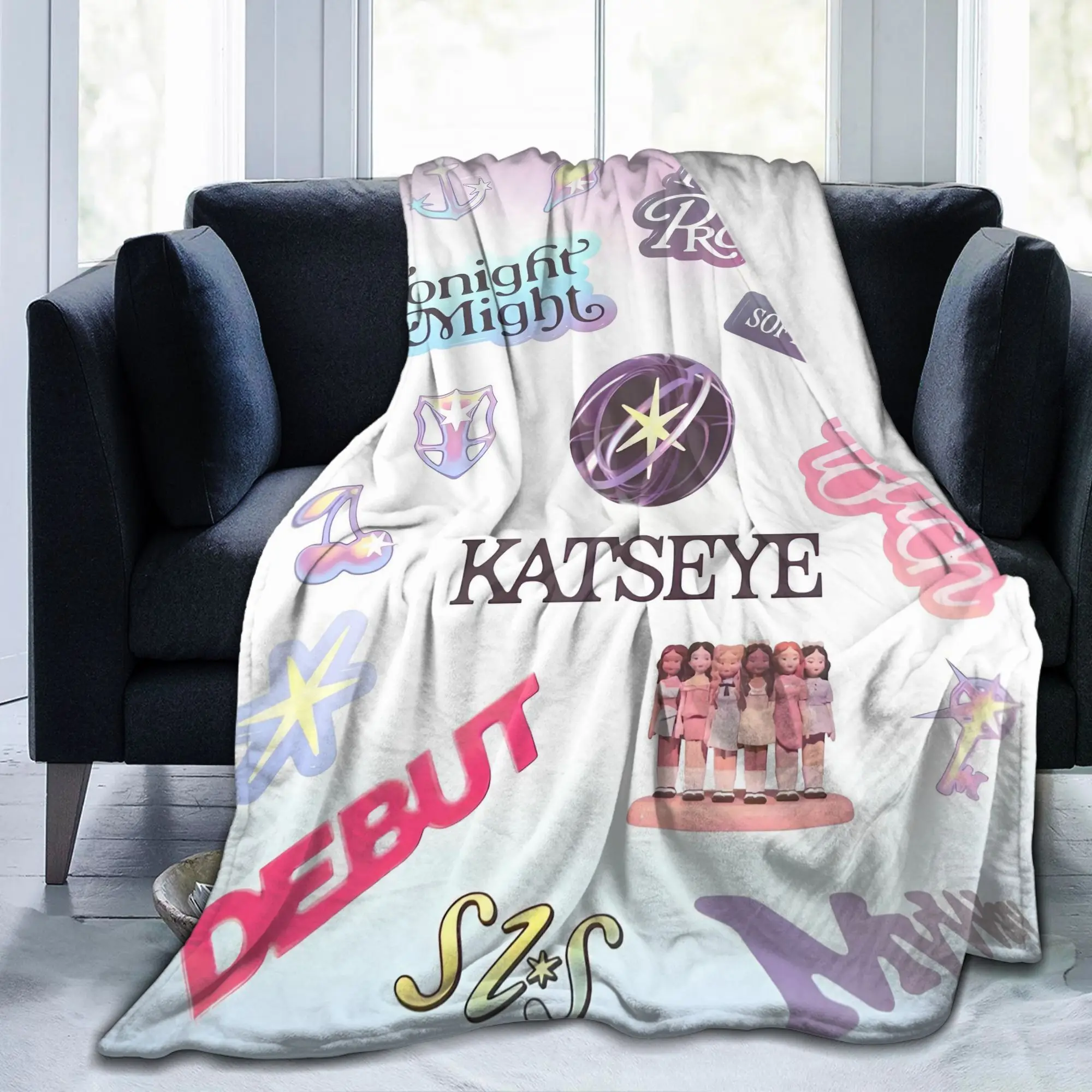 KATSEYE Anime Print Flannel Blanket Soft All-Season Throw with Vibrant Character Design Perfect for Sofa Office & Travel Gift