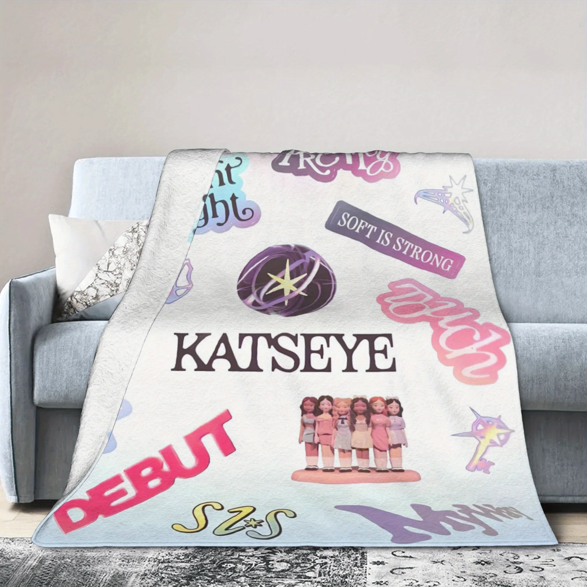 KATSEYE Anime Print Flannel Blanket Soft All-Season Throw with Vibrant Character Design Perfect for Sofa Office & Travel Gift thumbnail 4