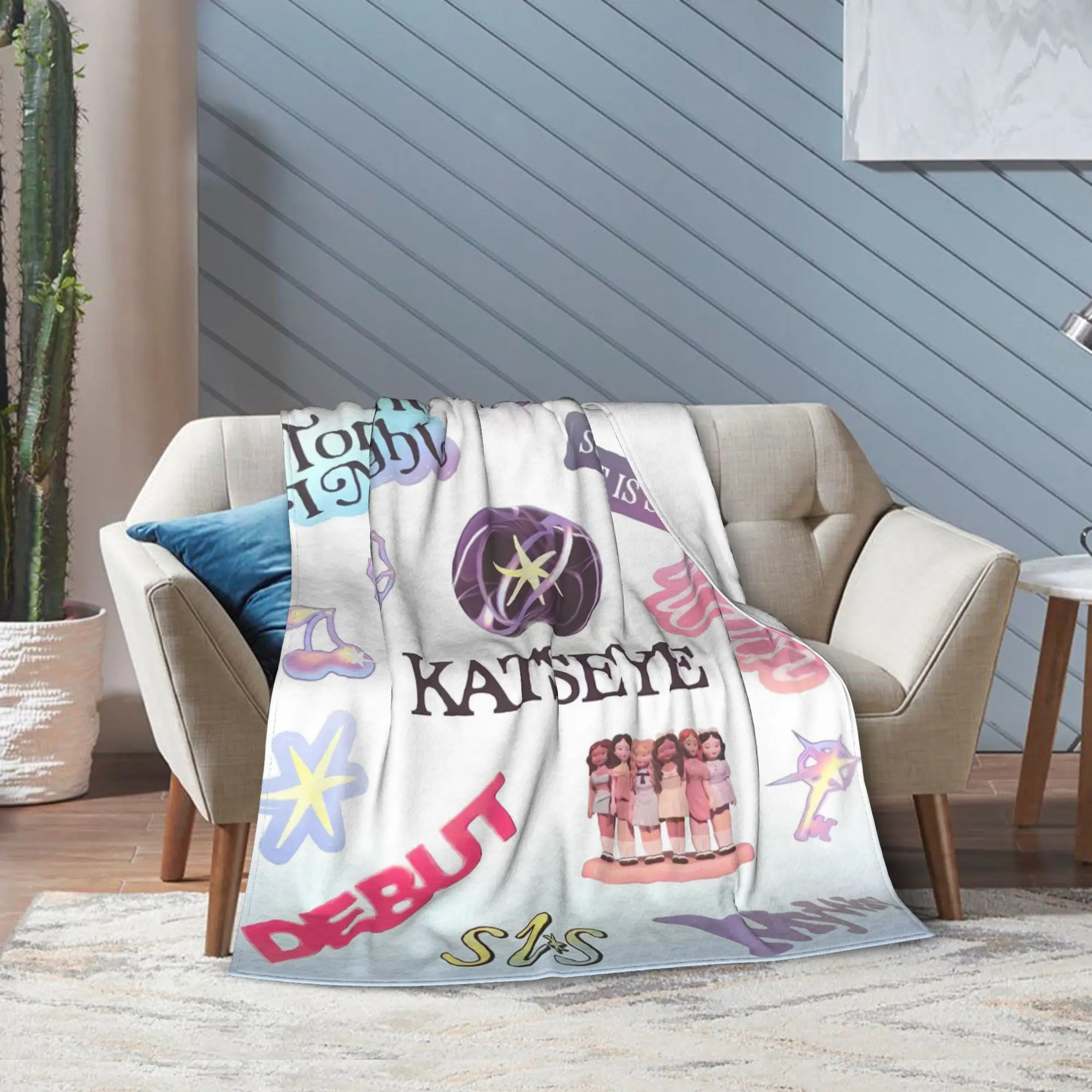 KATSEYE Anime Print Flannel Blanket Soft All-Season Throw with Vibrant Character Design Perfect for Sofa Office & Travel Gift thumbnail 2