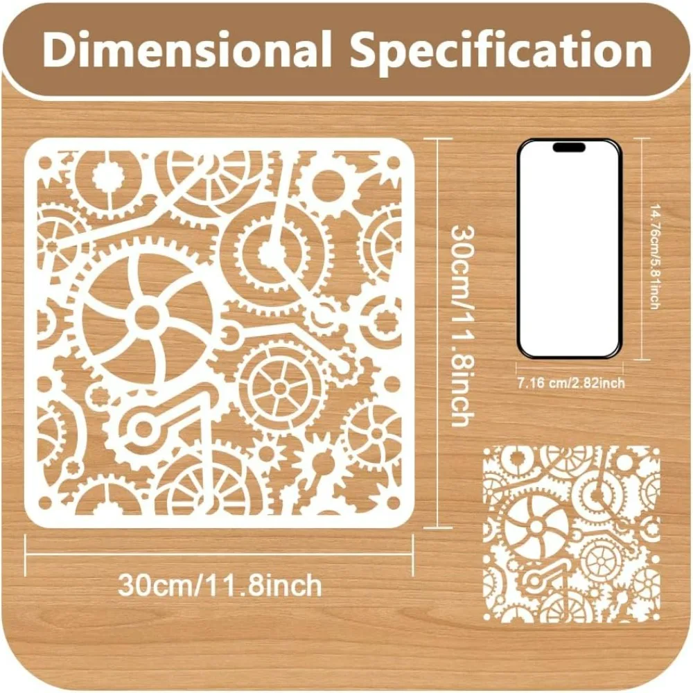 Steampunk Gears Craft Stencil for Drawing 11.8 x 11.8 Inch for Painting on Wood Wall Fabric DIY Home Decor Stencils thumbnail 2