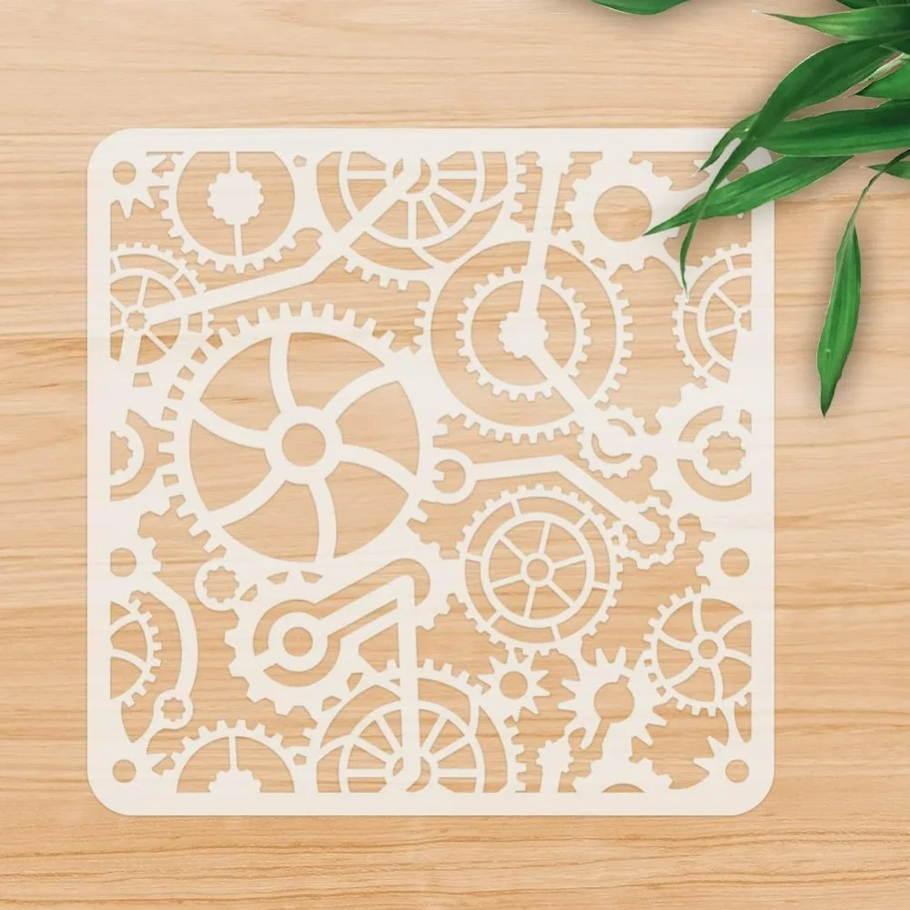 Steampunk Gears Craft Stencil for Drawing 11.8 x 11.8 Inch for Painting on Wood Wall Fabric DIY Home Decor Stencils thumbnail 4