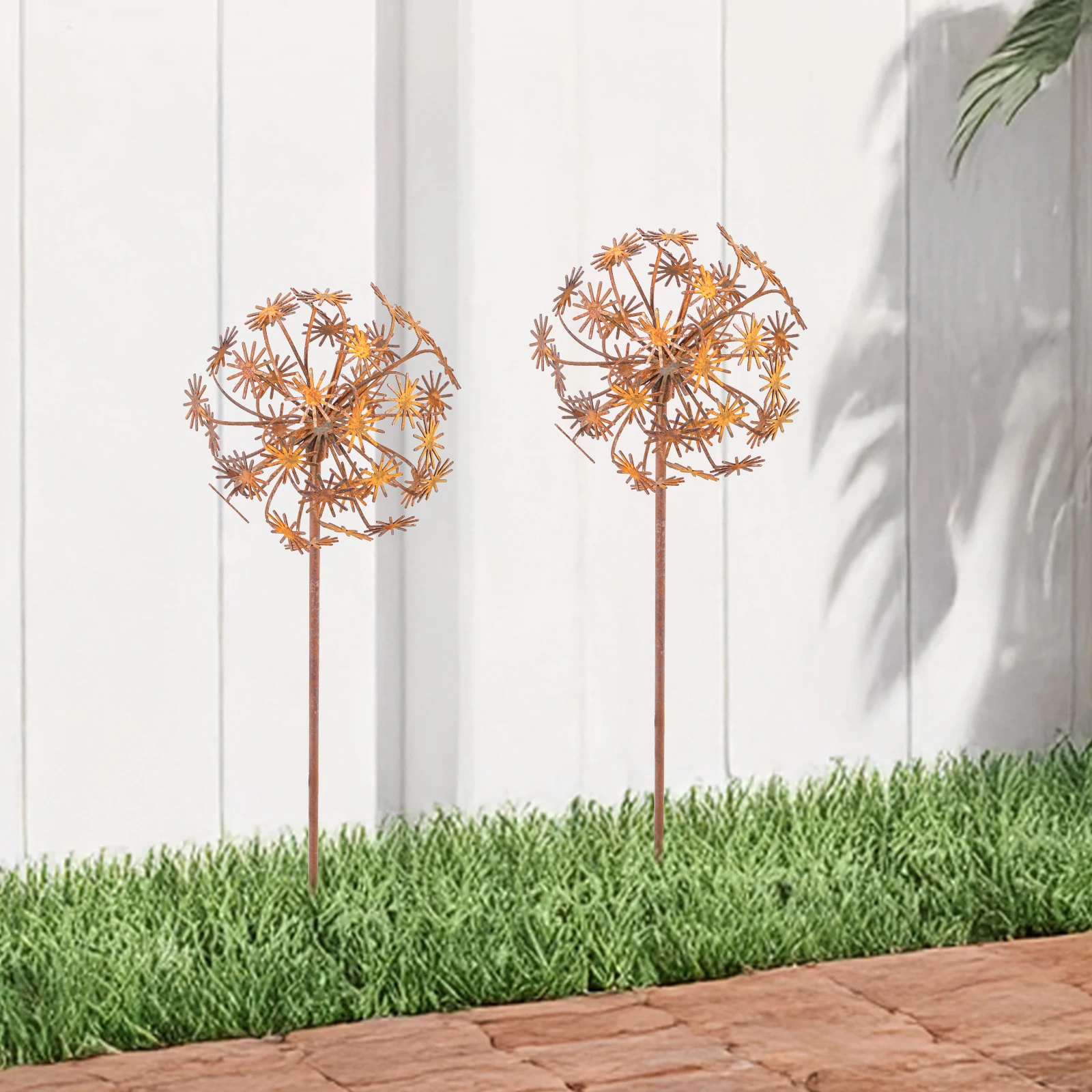 2Pcs Metal Decorative Garden Stakes Flower Patio Balcony Planter Garden Decor Home Yard Outdoor Rusty Finish Fence Decor thumbnail 2