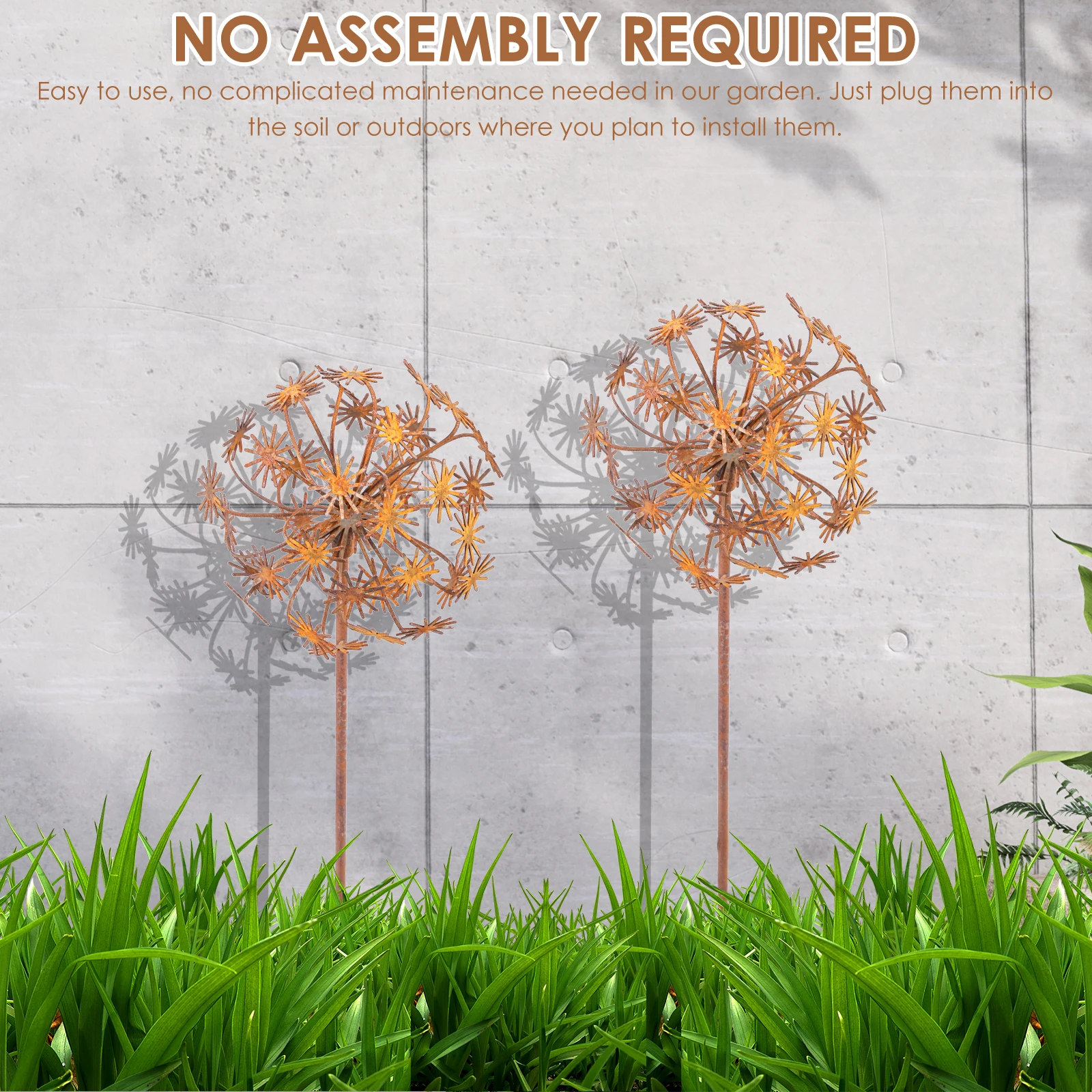 2Pcs Metal Decorative Garden Stakes Flower Patio Balcony Planter Garden Decor Home Yard Outdoor Rusty Finish Fence Decor thumbnail 5