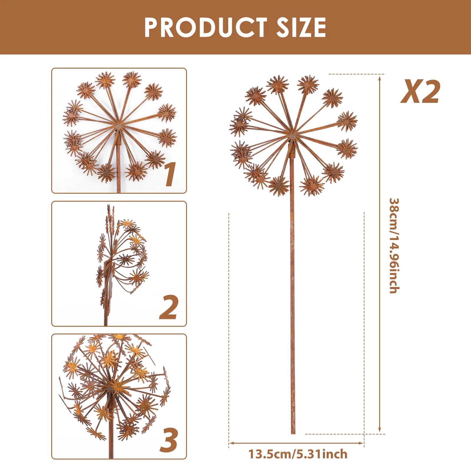 2Pcs Metal Decorative Garden Stakes Flower Patio Balcony Planter Garden Decor Home Yard Outdoor Rusty Finish Fence Decor thumbnail 6