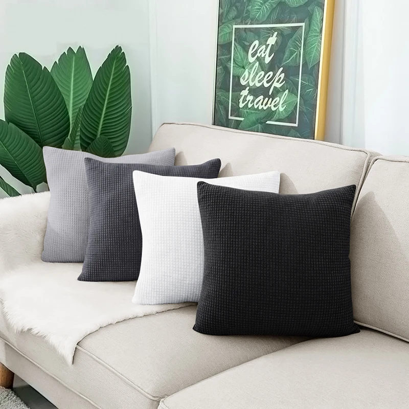 Waterproof Solid Color Jacquard Pillow Cover for Sofa Office Waist Cushion Cover Home Decorative Pillowcase Decoration 45x45 thumbnail 5