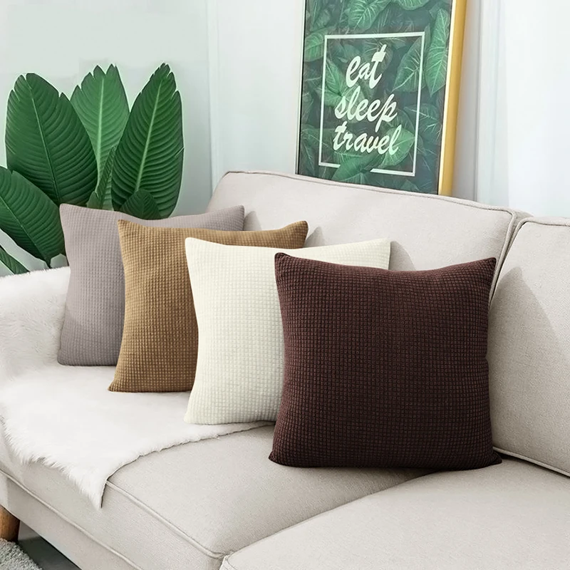 Waterproof Solid Color Jacquard Pillow Cover for Sofa Office Waist Cushion Cover Home Decorative Pillowcase Decoration 45x45 thumbnail 4
