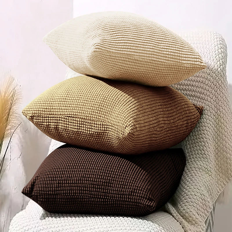 Waterproof Solid Color Jacquard Pillow Cover for Sofa Office Waist Cushion Cover Home Decorative Pillowcase Decoration 45x45 thumbnail 2
