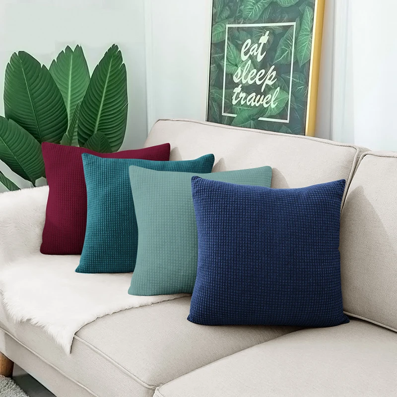 Waterproof Solid Color Jacquard Pillow Cover for Sofa Office Waist Cushion Cover Home Decorative Pillowcase Decoration 45x45 thumbnail 6