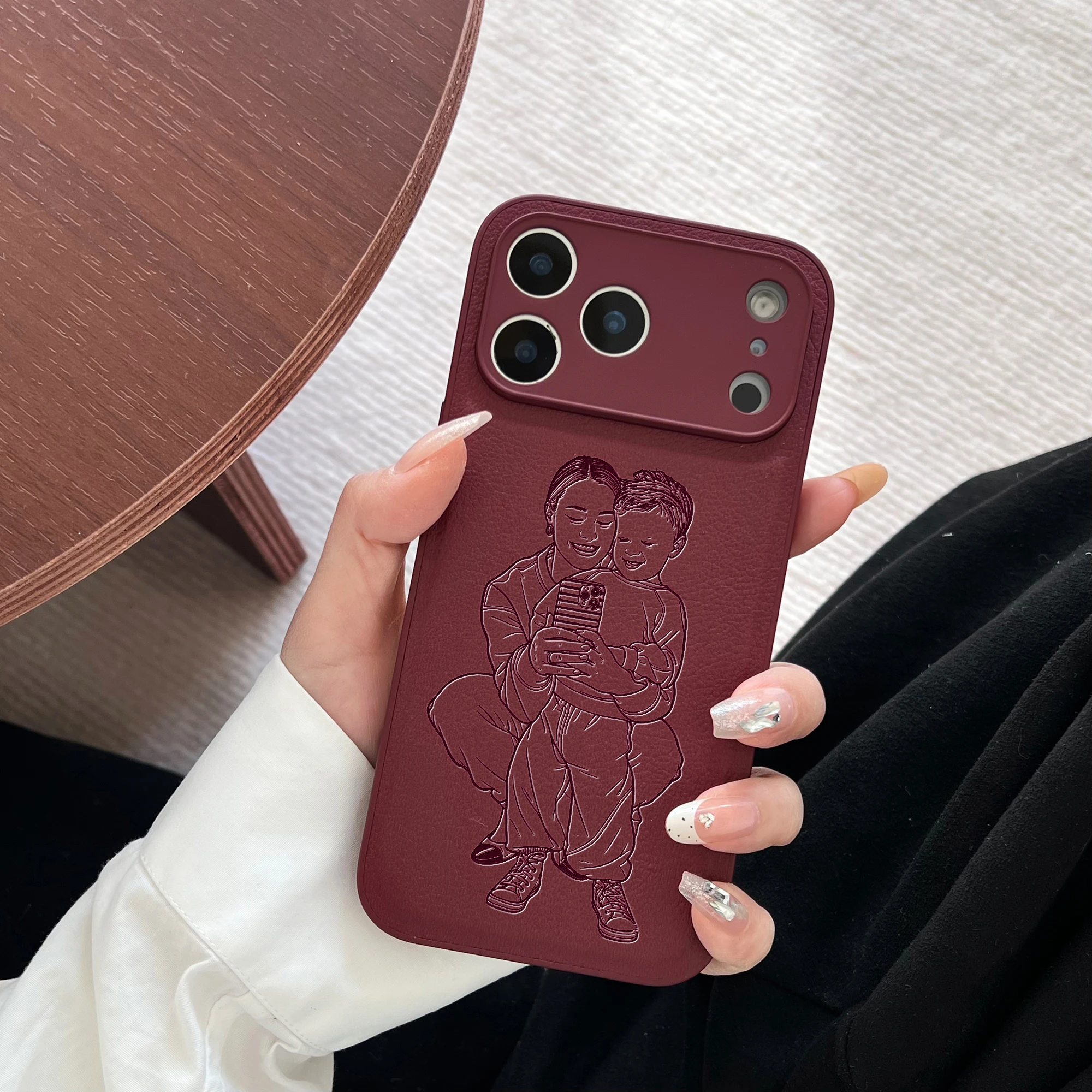Custom Couple Family Pet Friend Personal Photo Conversion Lines Laser Engraved Case for iPhone 17 16 15 14 13 Pro Max Plus Air thumbnail 3