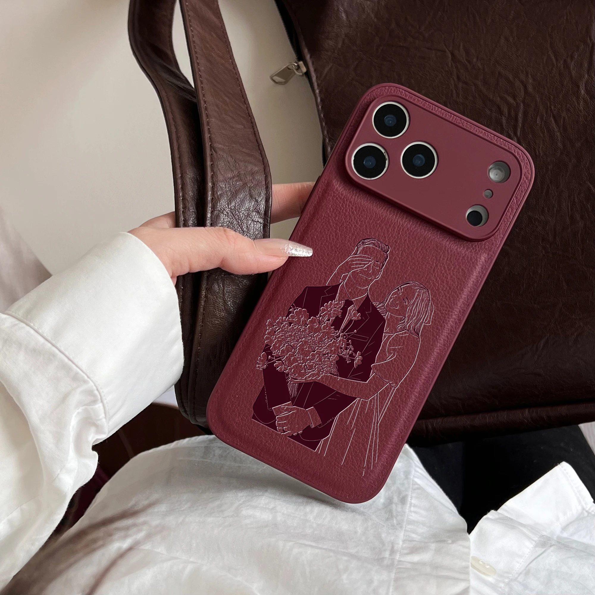 Custom Couple Family Pet Friend Personal Photo Conversion Lines Laser Engraved Case for iPhone 17 16 15 14 13 Pro Max Plus Air thumbnail 4