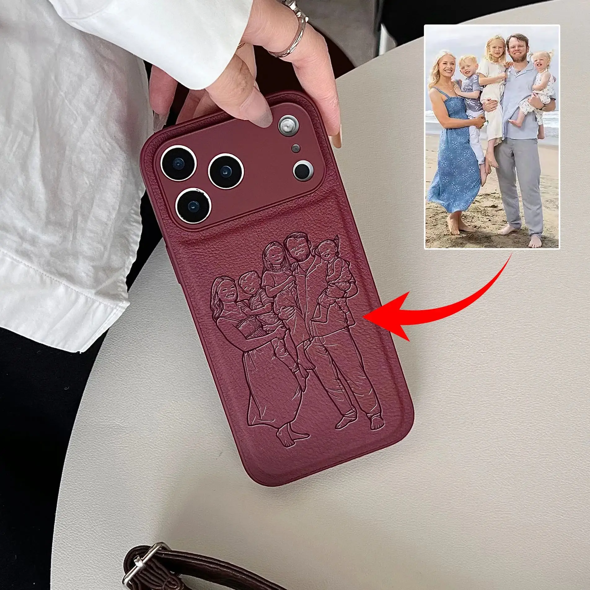 Custom Couple Family Pet Friend Personal Photo Conversion Lines Laser Engraved Case for iPhone 17 16 15 14 13 Pro Max Plus Air thumbnail 2