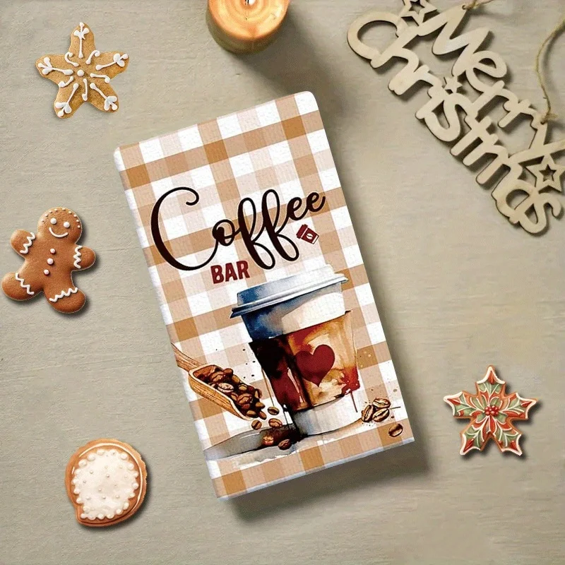 2Pcs, Vintage Brown Checkered Coffee Kitchen Towels, 40Cm*60Cm Towel Set, Super Absorbent Soft Cleaning Cloth, Cooking and Baking Tea Towel, Hand Towel, Cleaning Cloth, Dishcloth, Kitchen Decoration, Living Room Decoration, Kitchen Essentials, Home Essentials thumbnail 4