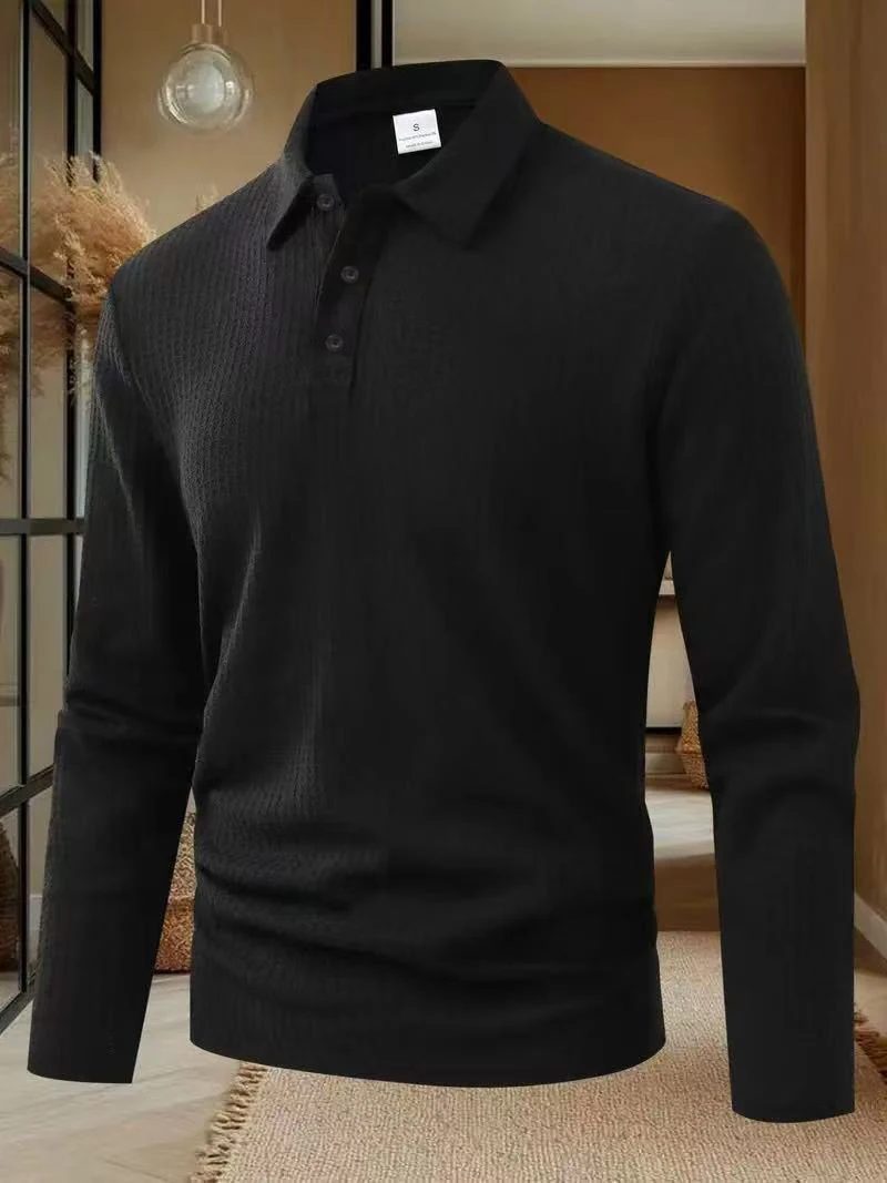 New Men's Business Casual Long Sleeved Solid Color Polo Shirt Summer Fashionable Breathable Comfortable Versatile Top T-shirt thumbnail 2
