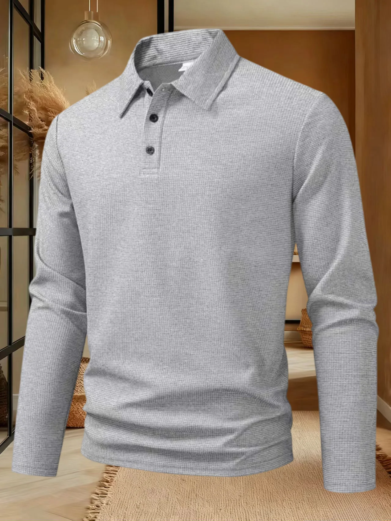 New Men's Business Casual Long Sleeved Solid Color Polo Shirt Summer Fashionable Breathable Comfortable Versatile Top T-shirt thumbnail 6