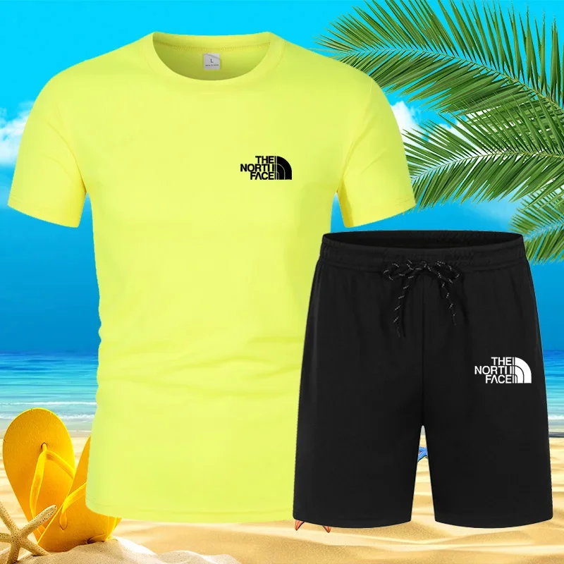 2025 New Trend Summer Men's Suit Hot Casual Fashion sportswear Beach print short-sleeved T-shirt suit jogging thumbnail 5