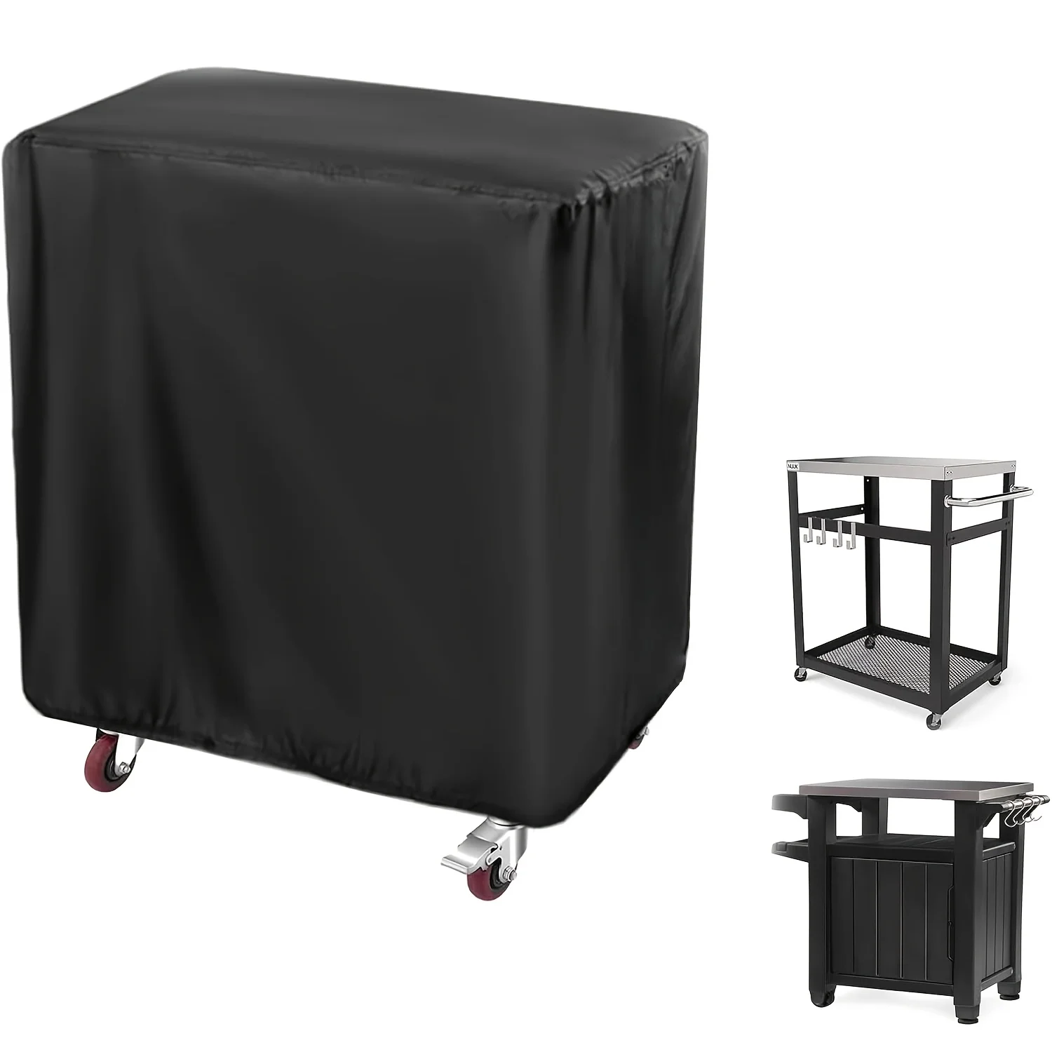 Black Prep Table Cover, Outdoor Bar Table Stainless Steel Table Cover Portable Cooling Cart Cover Patio Storage Cabinet Cover