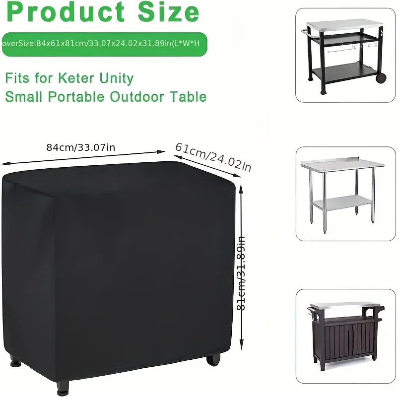 Black Prep Table Cover, Outdoor Bar Table Stainless Steel Table Cover Portable Cooling Cart Cover Patio Storage Cabinet Cover thumbnail 3