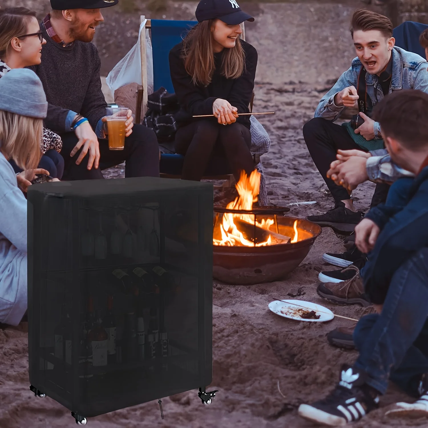 Black Prep Table Cover, Outdoor Bar Table Stainless Steel Table Cover Portable Cooling Cart Cover Patio Storage Cabinet Cover thumbnail 4