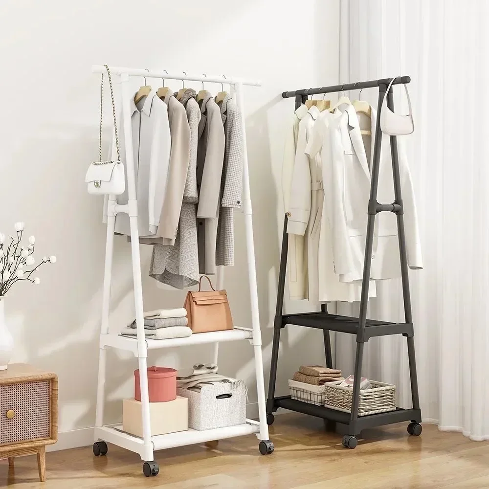 Multifunctional Storage Floor Standing Clothes Rack Simple Mobile Drying Rack Dormitory Space-saving Household Garment Organizer thumbnail 4