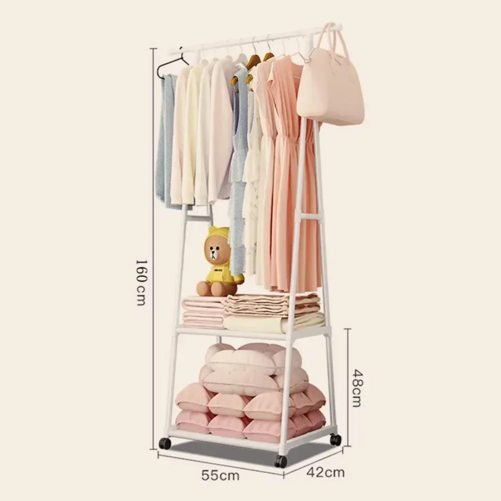 Multifunctional Storage Floor Standing Clothes Rack Simple Mobile Drying Rack Dormitory Space-saving Household Garment Organizer thumbnail 5