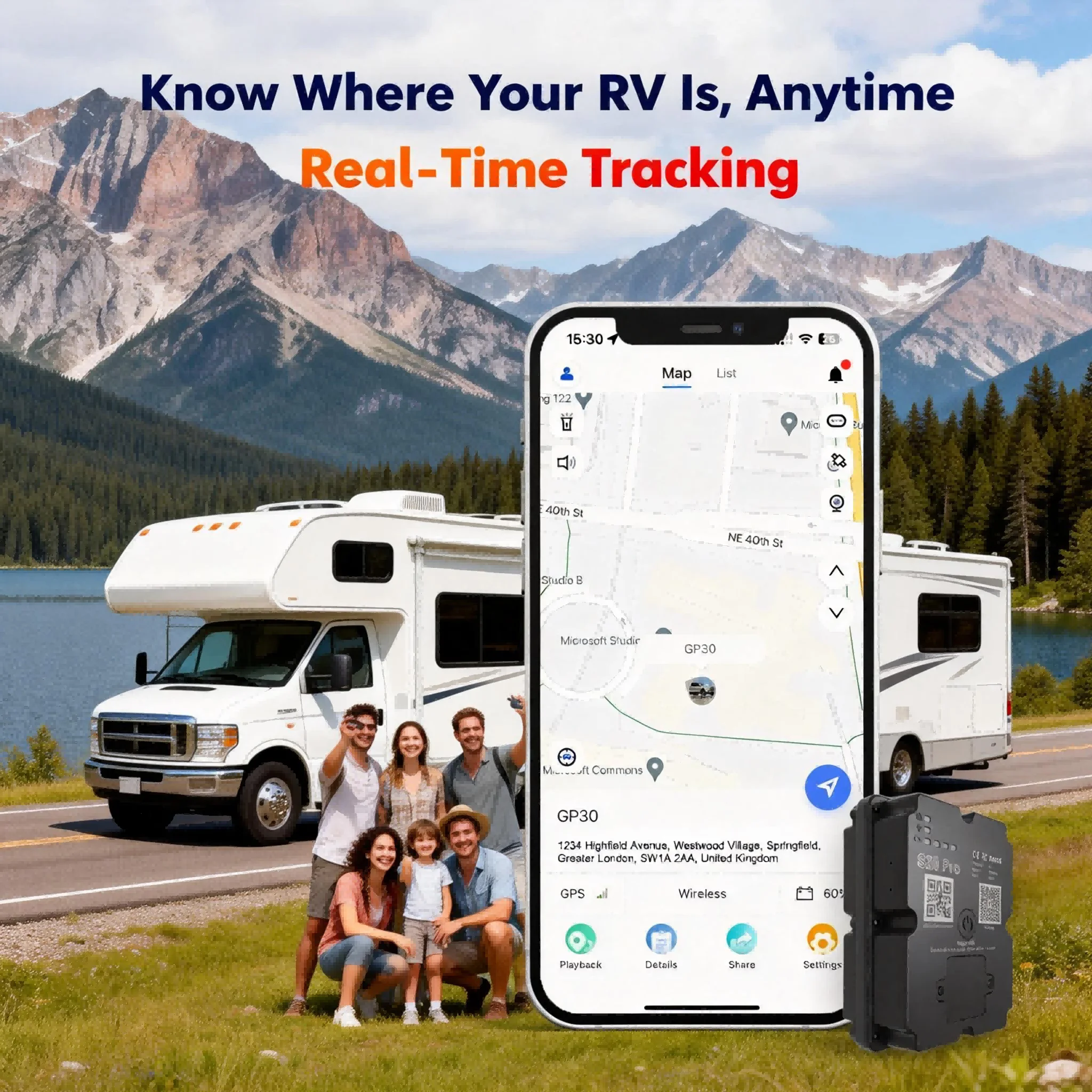 GPS Tracker for RV Van Life Camper Motorhome Real Time Tracking Anti Theft SOS 4G Global Portable Waterproof Subscription thumbnail 2