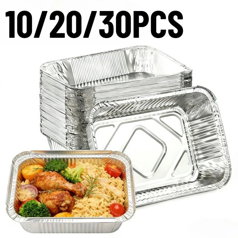 10/20/30PCS Disposable Aluminum Foil Trays Tin Pans Non-Stick Air Fryer Oven Cooking Barbecue Picnic Household Kitchen Tool