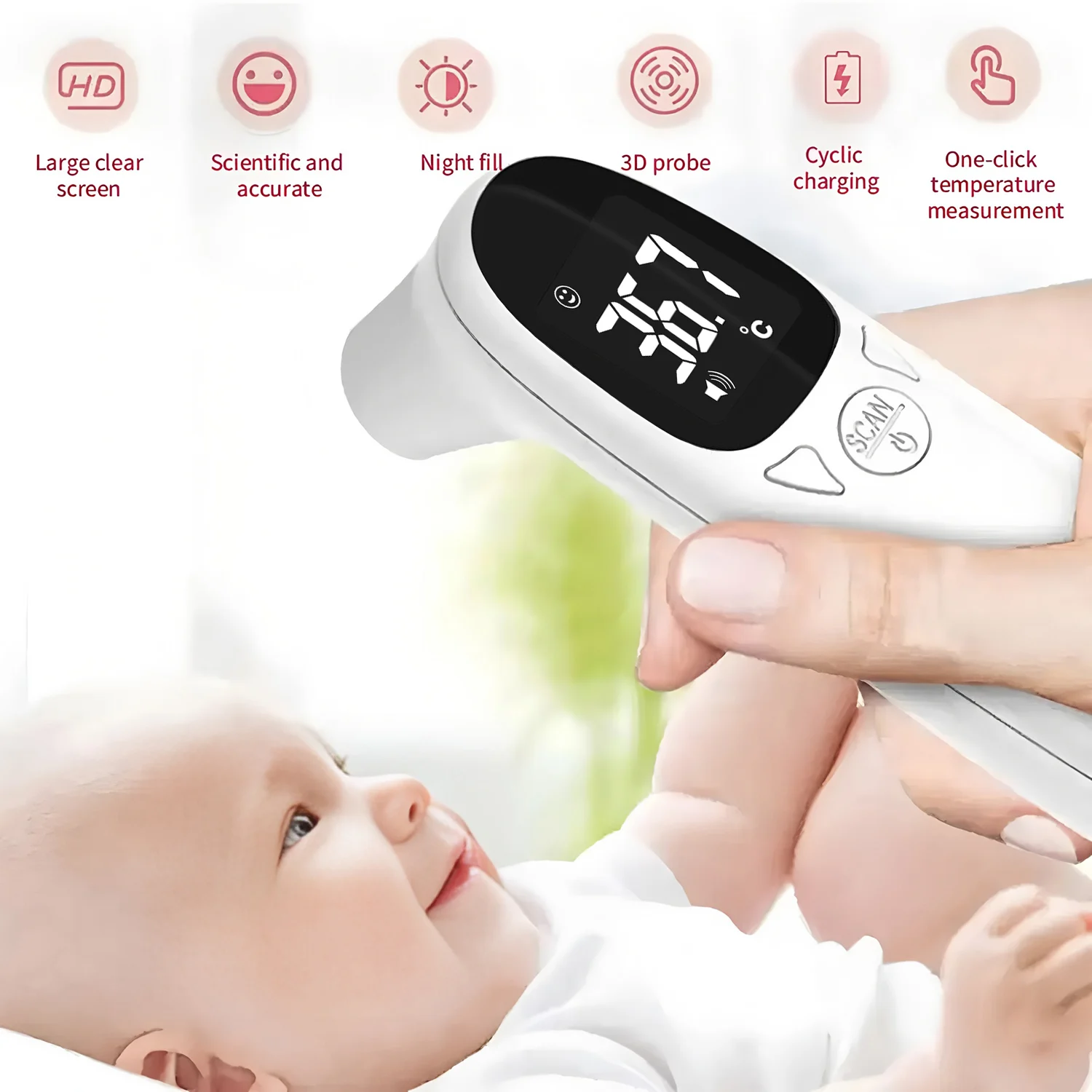 Medical Body Thermometer Multi function Temperature Meter Home Non-contact for Child Adult Fever Measure Tool Ear Thermograph thumbnail 6