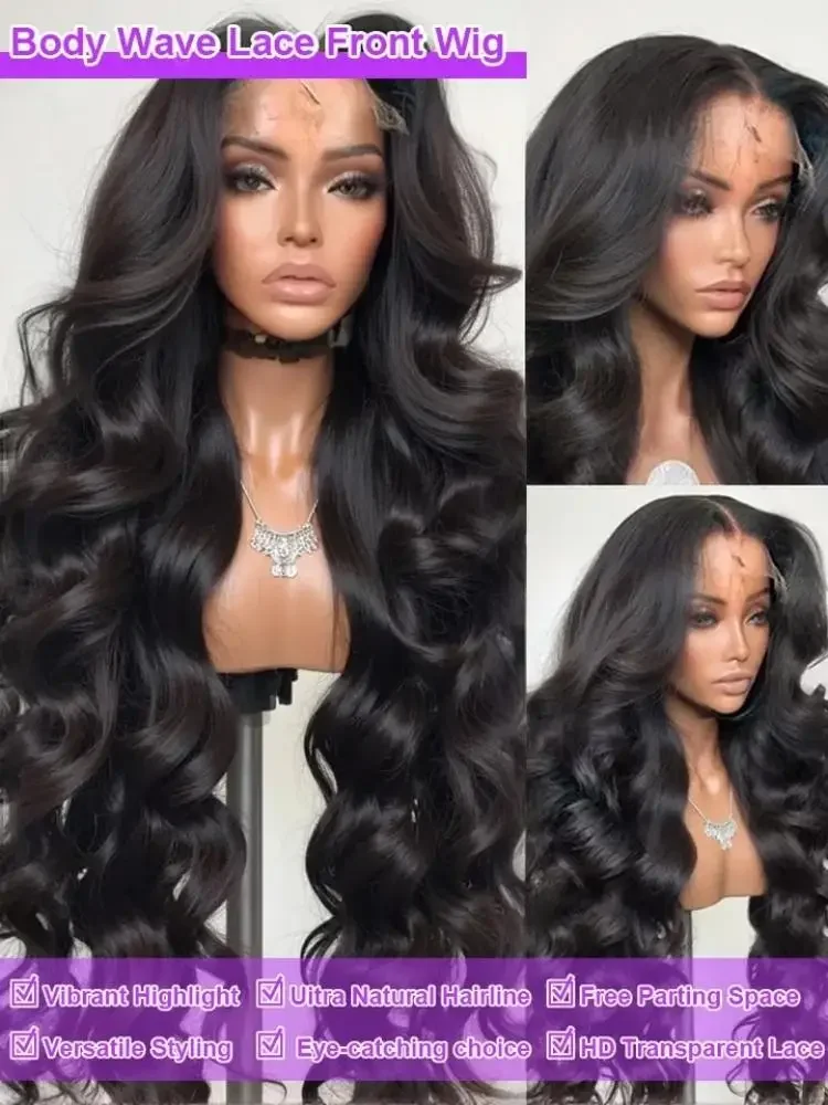 250 Density Human Hair Body Water Wave 5x5 Glueless Lace Frontal Wigs 13x6 HD Lace Front Wig 40 Inch Natural Black Clourse Loose thumbnail 3