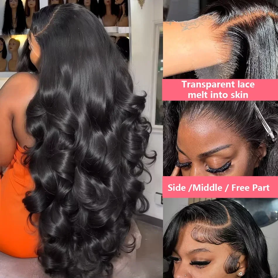 250 Density Human Hair Body Water Wave 5x5 Glueless Lace Frontal Wigs 13x6 HD Lace Front Wig 40 Inch Natural Black Clourse Loose thumbnail 2