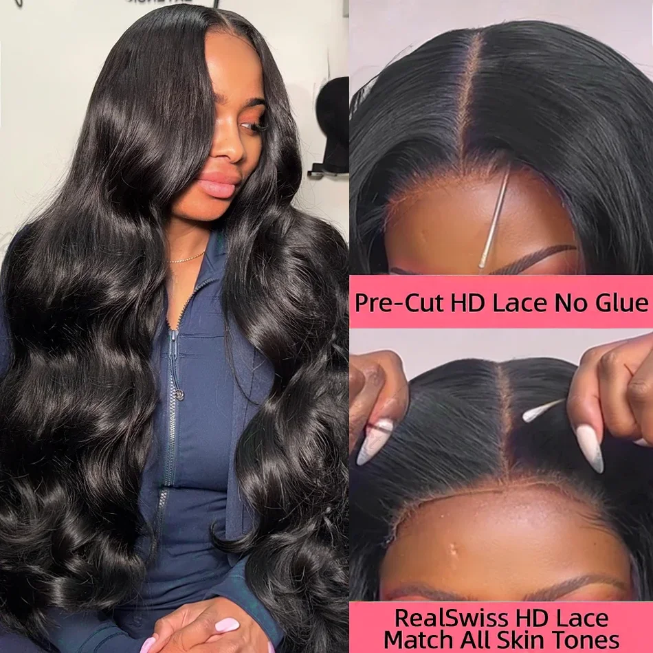 250 Density Human Hair Body Water Wave 5x5 Glueless Lace Frontal Wigs 13x6 HD Lace Front Wig 40 Inch Natural Black Clourse Loose thumbnail 4