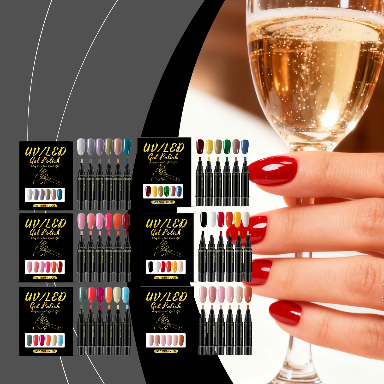 5ml Nail Gel Polish Set DIY Nail Art Design 6PCS Manicure Painting Gel Kit Long Lasting Fashion Color Mixing Nail Art Brush Tool thumbnail 6
