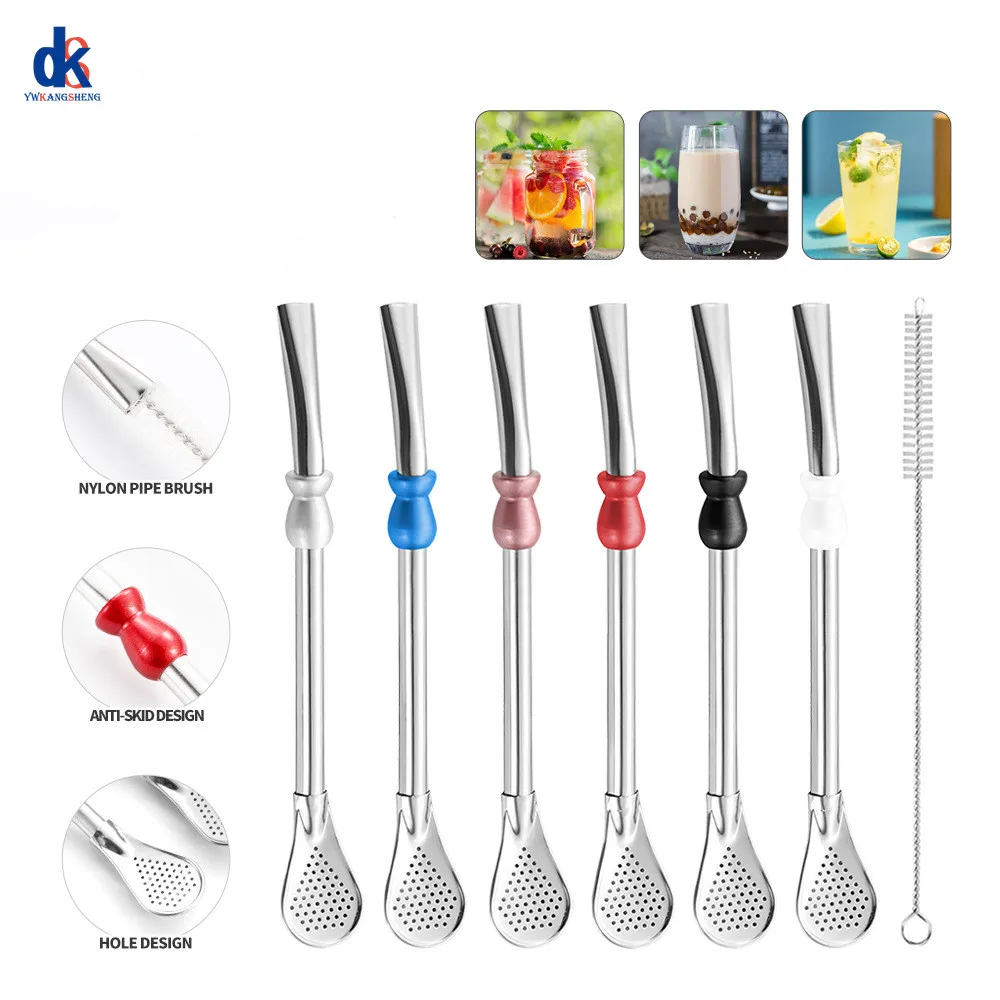 Hot Sale Reusable Straw Spoon Stainless Steel 304 Tea Filter Yerba Mate Bombilla Coffee Spoons Milk Drinking Kitchen Tools