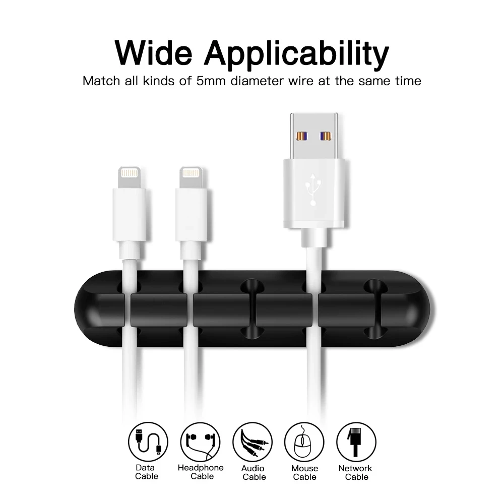 Cable Cord Wire Organizer Silicone USB Cable Winder Management Clips Self Adhesive for Mouse Keyboard Headset Car For iPhone thumbnail 4