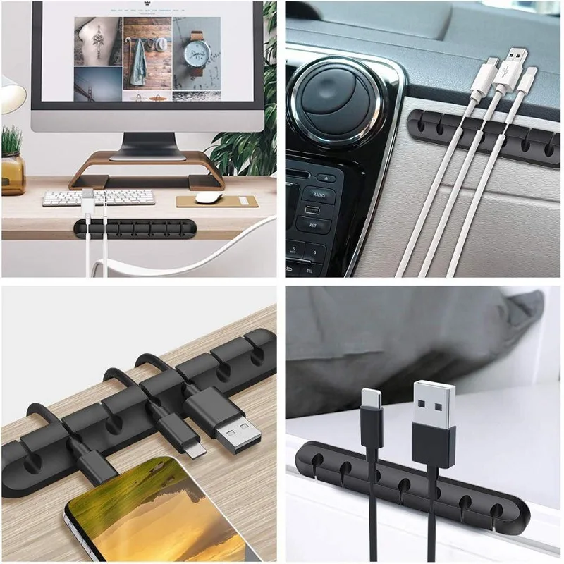 Cable Cord Wire Organizer Silicone USB Cable Winder Management Clips Self Adhesive for Mouse Keyboard Headset Car For iPhone thumbnail 6