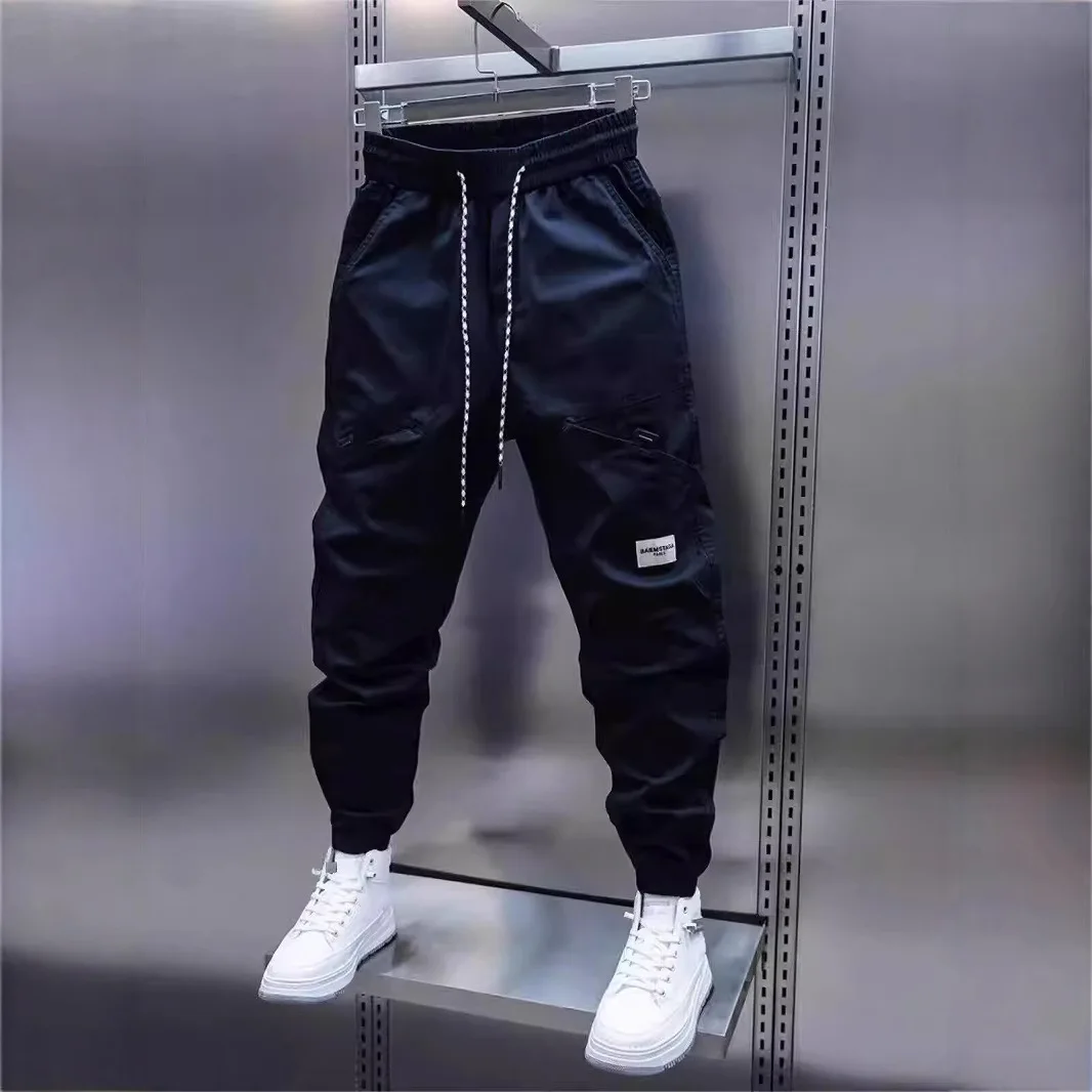 Men's Casual Loose Trousers Summer Loose Cuffed Pants Simple Style Nine Points Trousers Daily Wear Sporty Straight Leg Trousers