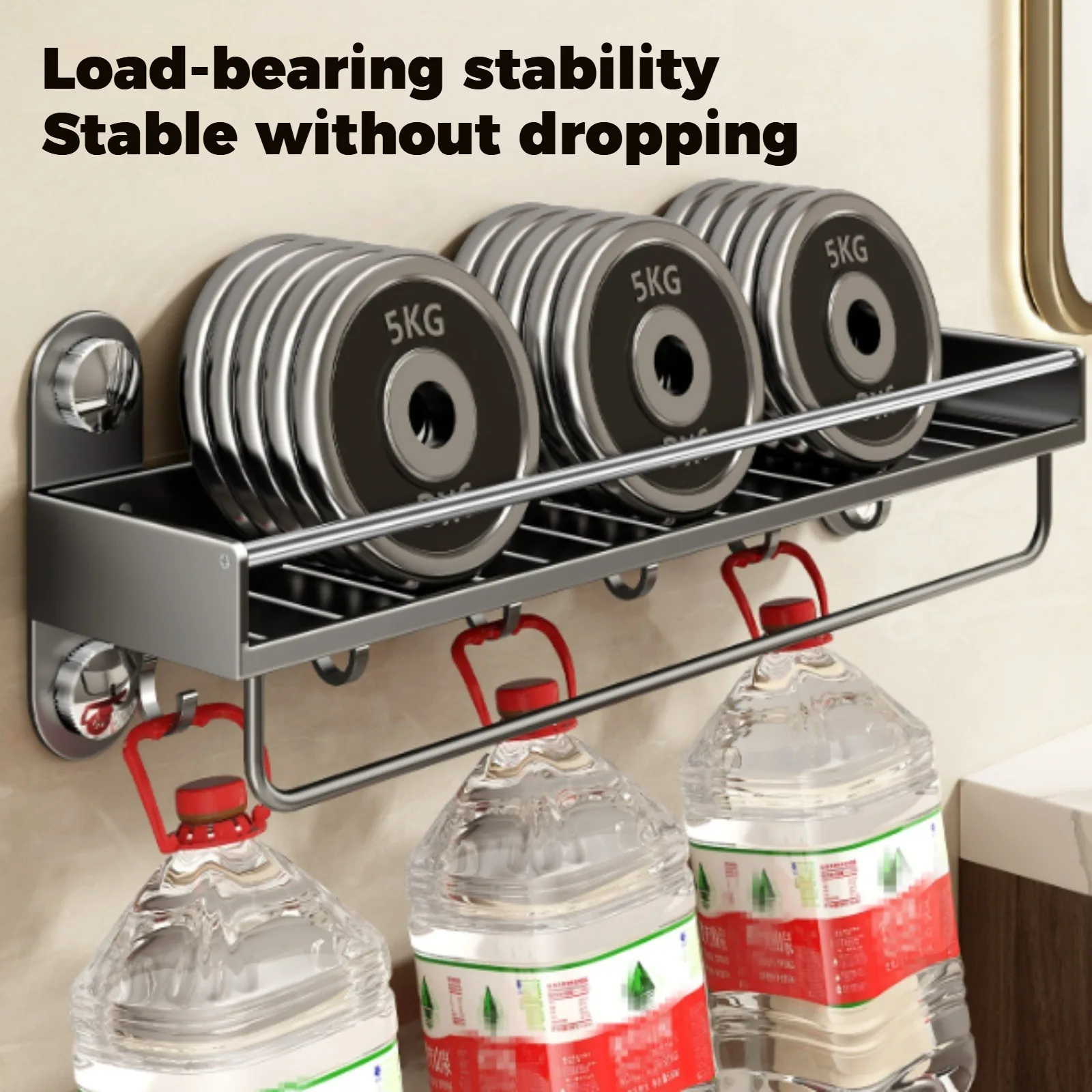 No Drill Bathroom Rack Bathroom Shelf Toilet Stainless Steel and Carbon Steel Hanging Rack Bathroom Organizer Hang On The Wall thumbnail 4