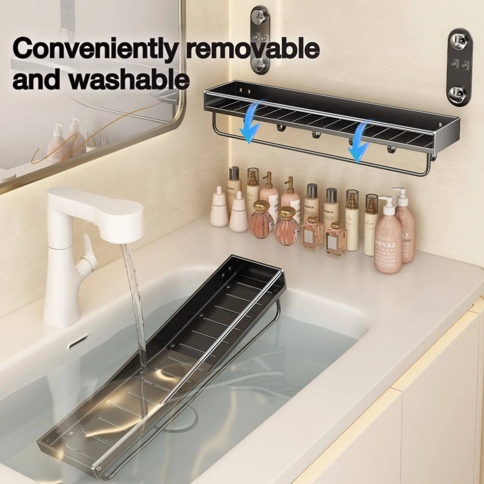 No Drill Bathroom Rack Bathroom Shelf Toilet Stainless Steel and Carbon Steel Hanging Rack Bathroom Organizer Hang On The Wall thumbnail 5