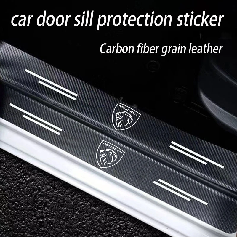 Carbon Fiber Car Door Sill Anti Kick Sticker Scuff Scratch Threshold Strip for Peugeot Logo 108 406 407 408 206 207 208 306 307 thumbnail 3