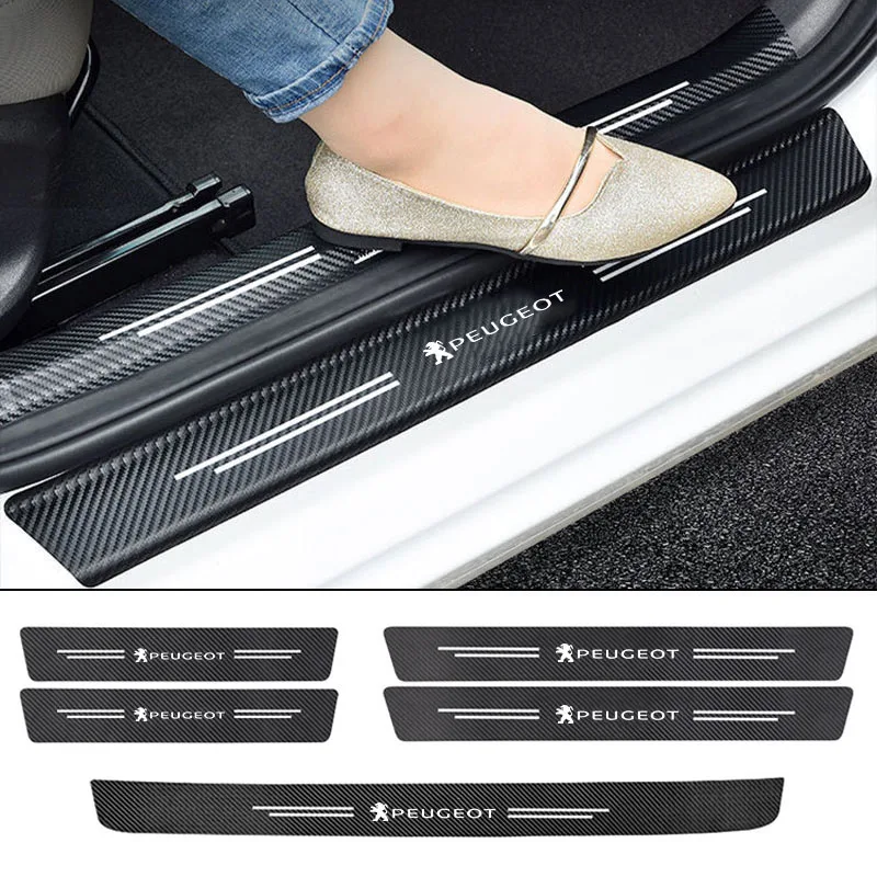 Carbon Fiber Car Door Sill Anti Kick Sticker Scuff Scratch Threshold Strip for Peugeot Logo 108 406 407 408 206 207 208 306 307 thumbnail 2