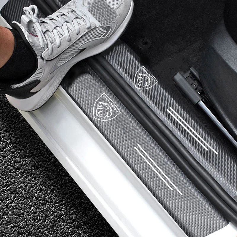 Carbon Fiber Car Door Sill Anti Kick Sticker Scuff Scratch Threshold Strip for Peugeot Logo 108 406 407 408 206 207 208 306 307 thumbnail 4