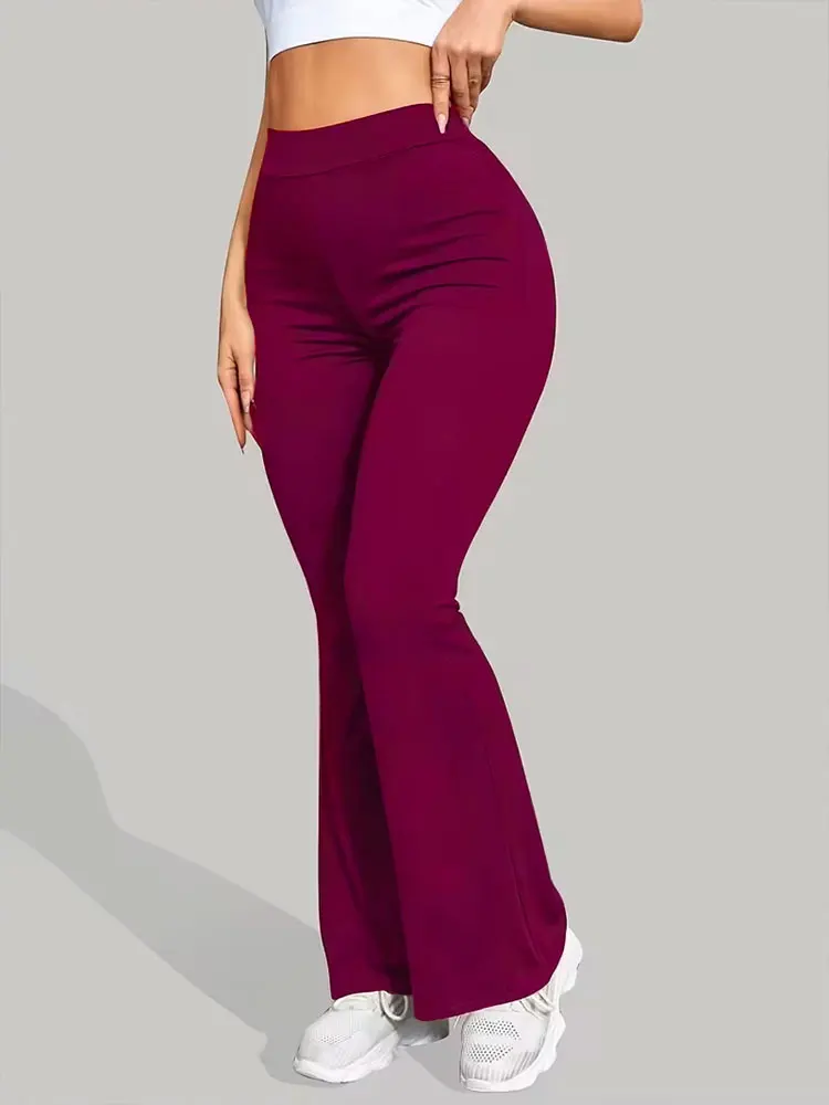 Women's High-Waisted Flared Yoga Leggings, Basic Style High Stretch Bootcut Workout Pants,Women's Trousers,Plus Size Leggings thumbnail 4