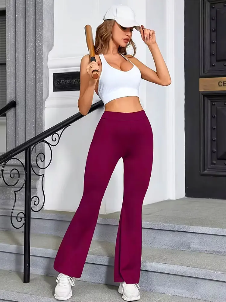 Women's High-Waisted Flared Yoga Leggings, Basic Style High Stretch Bootcut Workout Pants,Women's Trousers,Plus Size Leggings thumbnail 5
