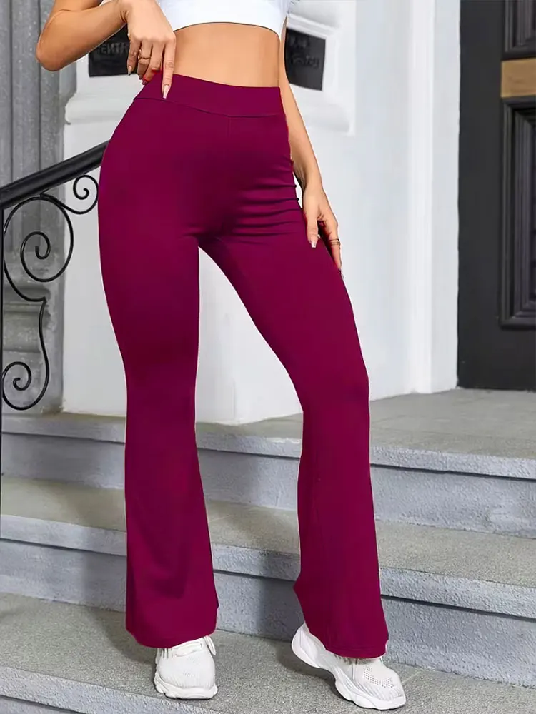 Women's High-Waisted Flared Yoga Leggings, Basic Style High Stretch Bootcut Workout Pants,Women's Trousers,Plus Size Leggings thumbnail 3