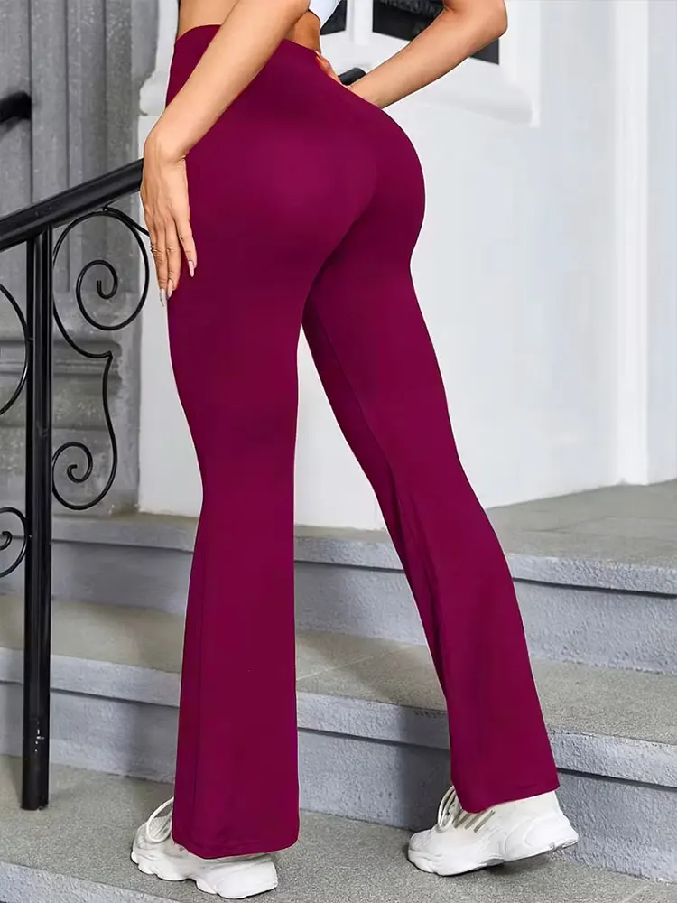 Women's High-Waisted Flared Yoga Leggings, Basic Style High Stretch Bootcut Workout Pants,Women's Trousers,Plus Size Leggings thumbnail 2